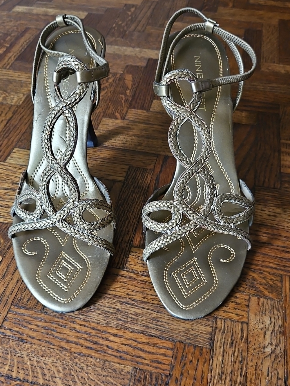 Nine West Metallic Gold Braided Strap Heels